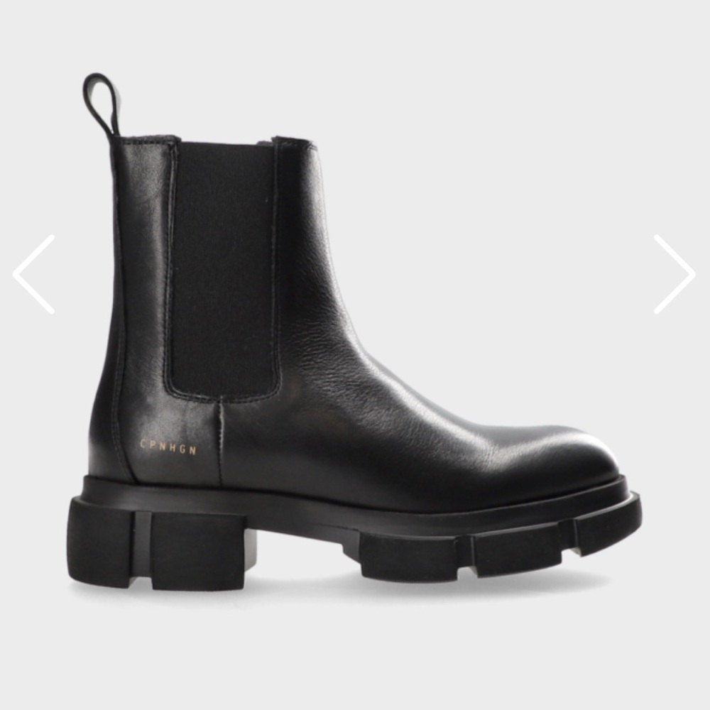 Copenhagen Studios black leather lug sole boots